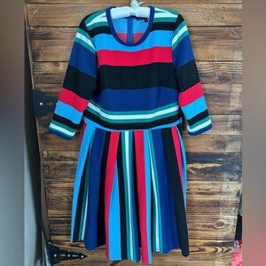Eloquii Multicolor Striped Long Sleeve Fit & Flare Dress Size 16